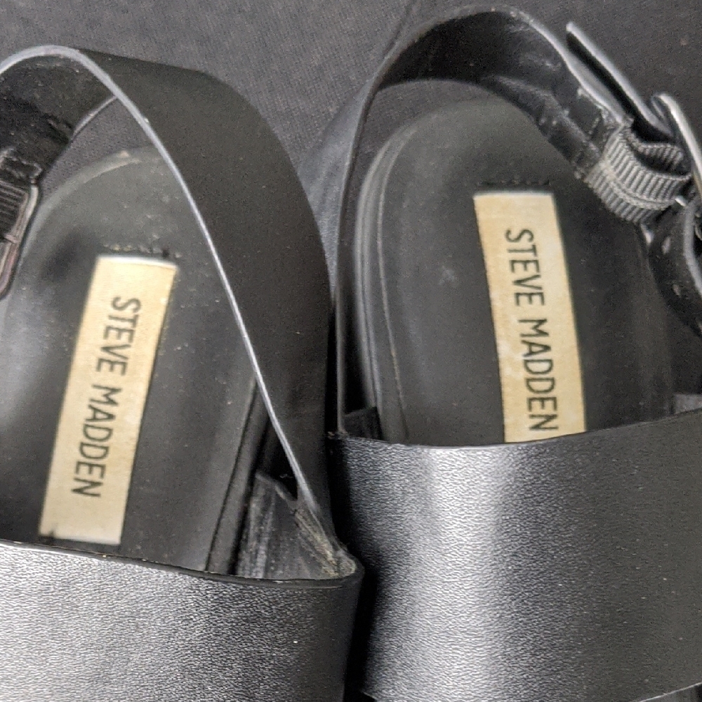 Steve Madden Black Double-Strap Platform Sandals - Picture 2 of 4